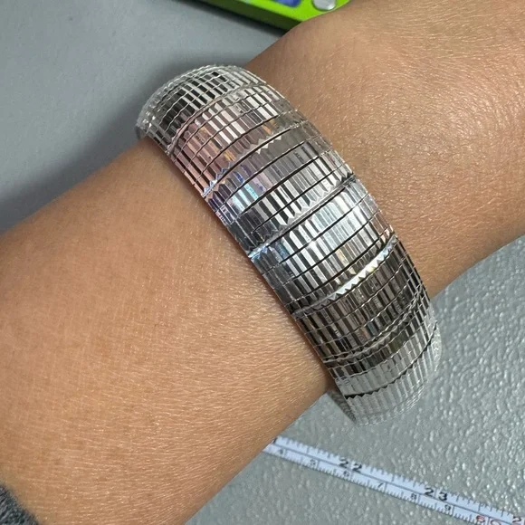 925 Sterling Silver Italy Diamond Cut Pattern Band Wide Bracelet